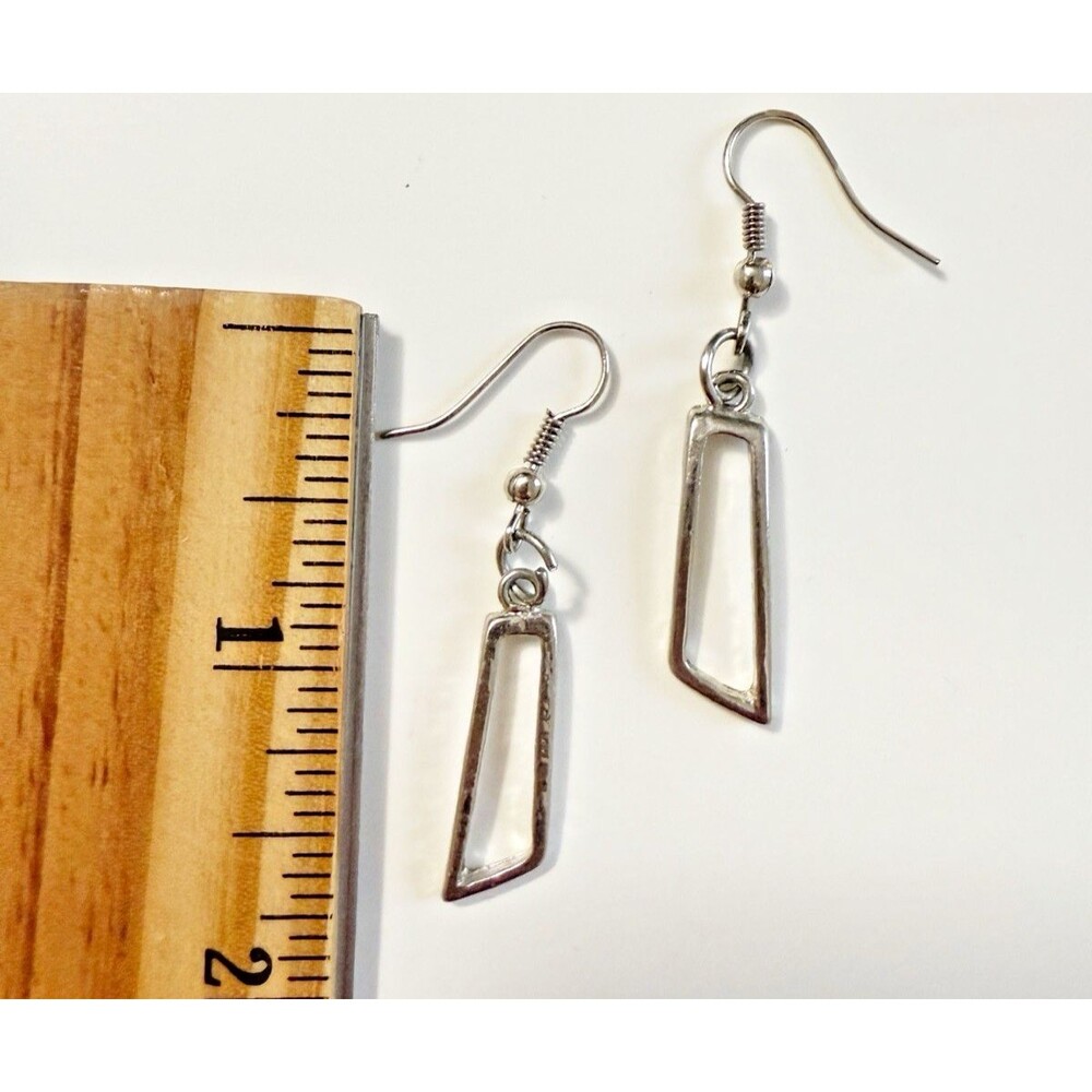 Geometric Silver Tone Earrings Pierced Dangle French Wire